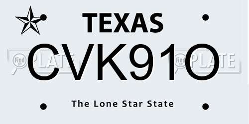 CVK91O Texas License Plate