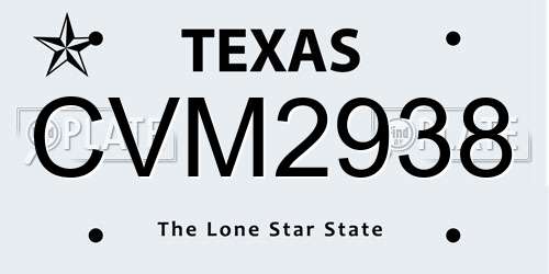 CVM2938 Texas License Plate