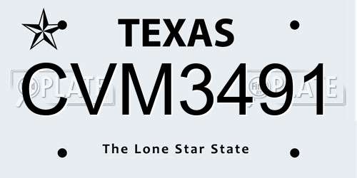 CVM3491 Texas License Plate
