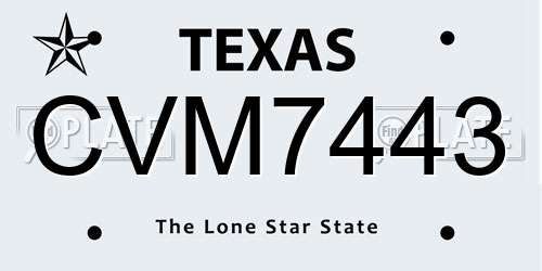 CVM7443 Texas License Plate