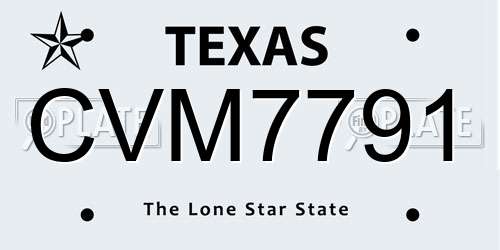 CVM7791 Texas License Plate