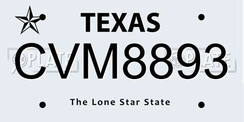 CVM8893 Texas License Plate