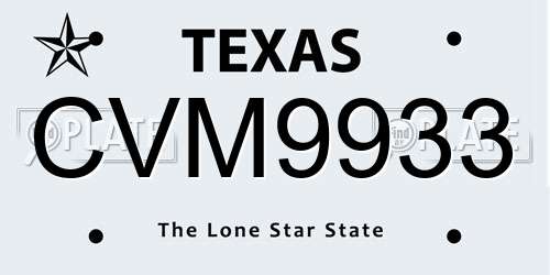 CVM9933 Texas License Plate
