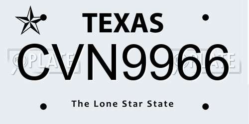 CVN9966 Texas License Plate