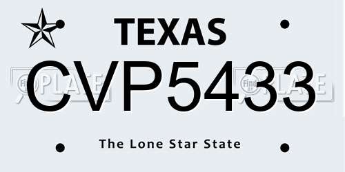 CVP5433 Texas License Plate