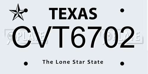 CVT6702 Texas License Plate