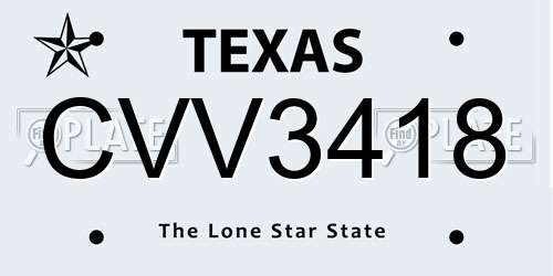 CVV3418 Texas License Plate