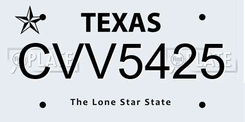 CVV5425 Texas License Plate