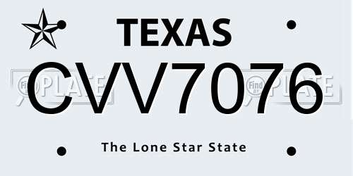 CVV7076 Texas License Plate