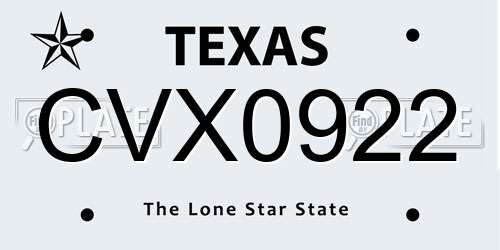 CVX0922 Texas License Plate