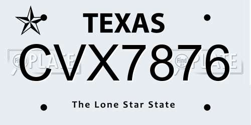 CVX7876 Texas License Plate