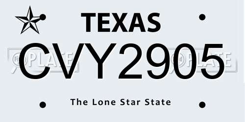 CVY2905 Texas License Plate