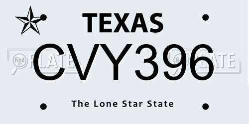 CVY396 Texas License Plate