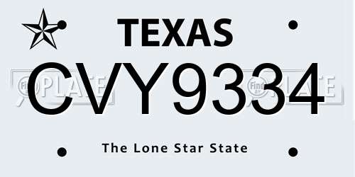 CVY9334 Texas License Plate