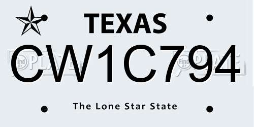 CW1C794 Texas License Plate