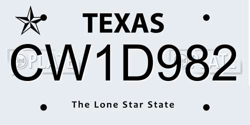 CW1D982 Texas License Plate
