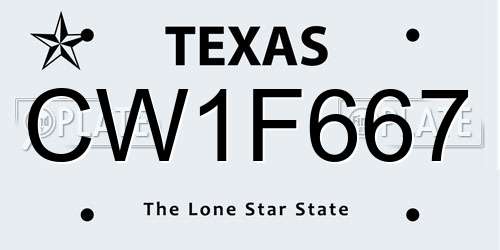 CW1F667 Texas License Plate
