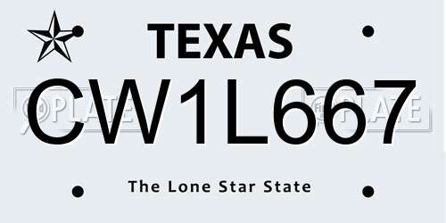 CW1L667 Texas License Plate