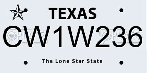 CW1W236 Texas License Plate