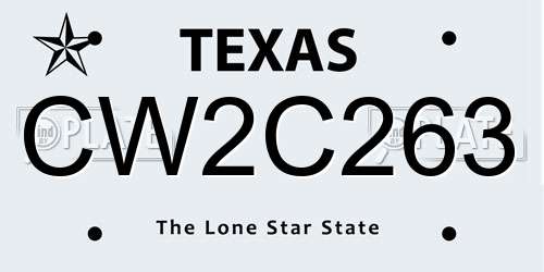 CW2C263 Texas License Plate