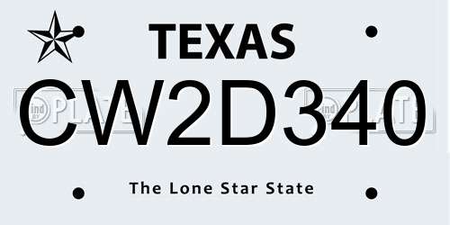 CW2D340 Texas License Plate