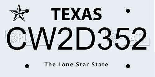 CW2D352 Texas License Plate