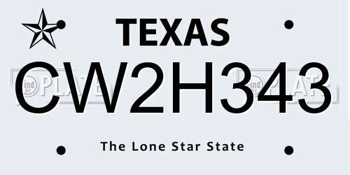 CW2H343 Texas License Plate