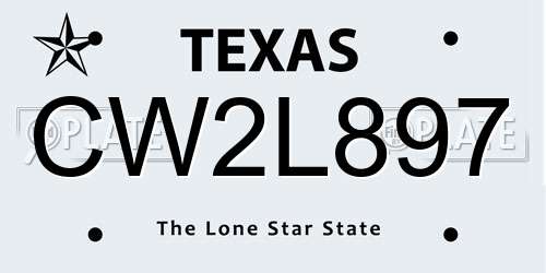 CW2L897 Texas License Plate