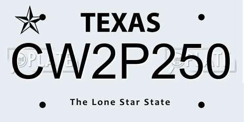 CW2P250 Texas License Plate