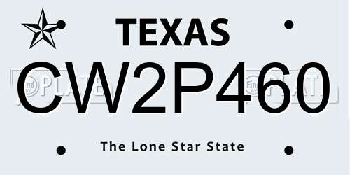 CW2P460 Texas License Plate