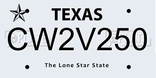 CW2V250 Texas License Plate