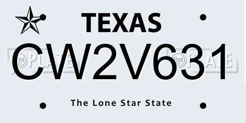 CW2V631 Texas License Plate