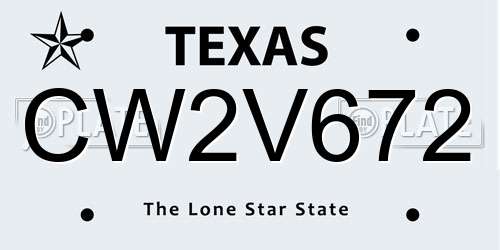 CW2V672 Texas License Plate