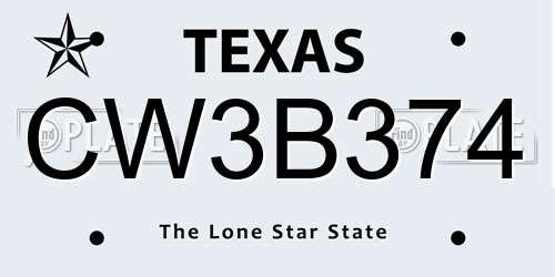 CW3B374 Texas License Plate