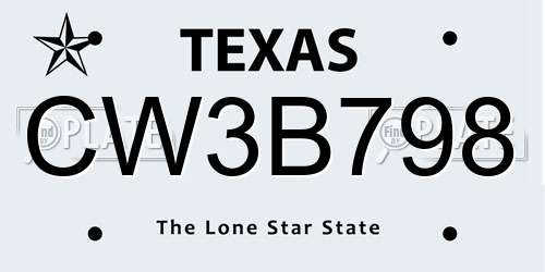 CW3B798 Texas License Plate