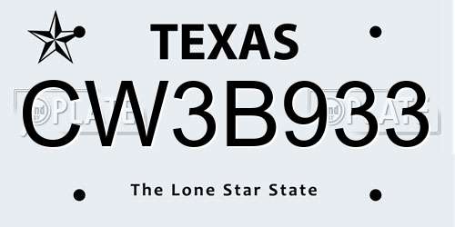 CW3B933 Texas License Plate