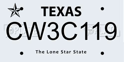 CW3C119 Texas License Plate