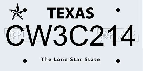 CW3C214 Texas License Plate