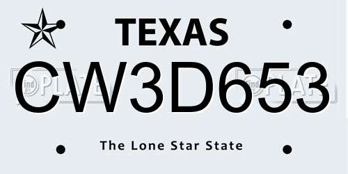 CW3D653 Texas License Plate