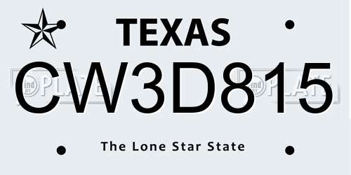 CW3D815 Texas License Plate