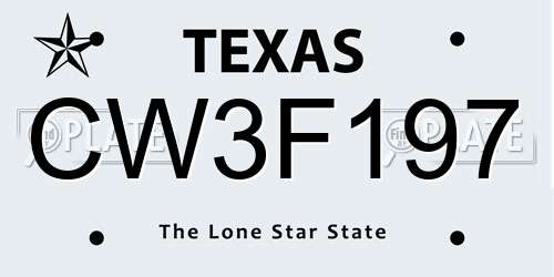 CW3F197 Texas License Plate