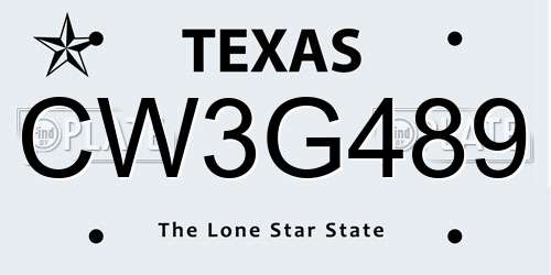 CW3G489 Texas License Plate