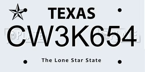 CW3K654 Texas License Plate