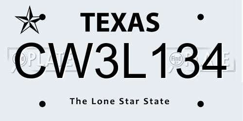 CW3L134 Texas License Plate