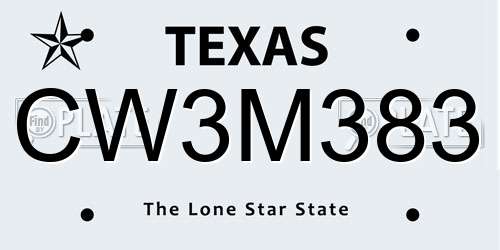 CW3M383 Texas License Plate