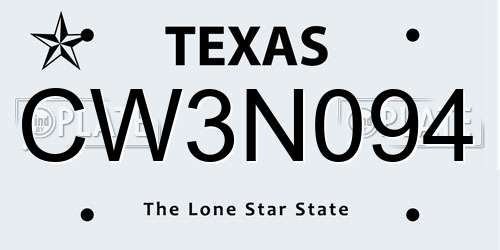 CW3N094 Texas License Plate