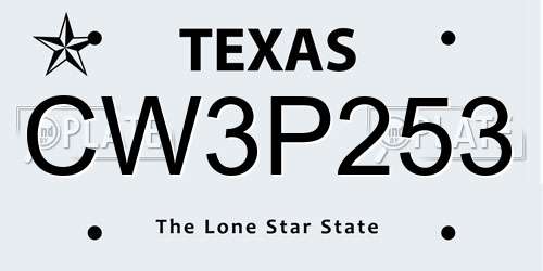 CW3P253 Texas License Plate