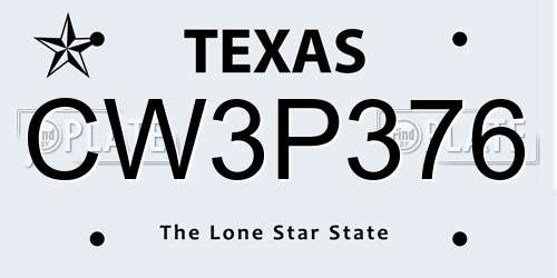 CW3P376 Texas License Plate