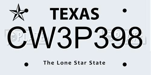 CW3P398 Texas License Plate