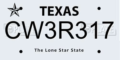 CW3R317 Texas License Plate